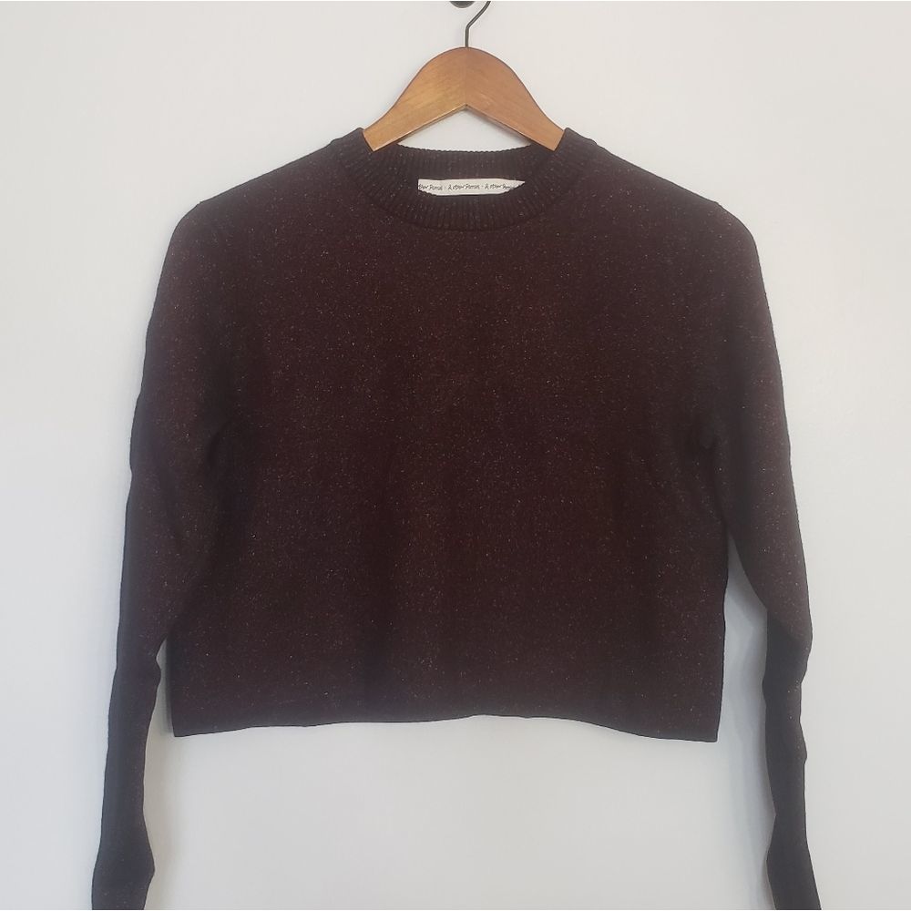 & OTHER STORIES metallic burgundy cropped long sleeve sweater size XS